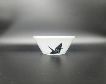 Bol en origami bol décoré à la main Origam grue en porcelaine tchèque noir bleu origami grue bol à soupe cadeau bol cadeau pour les amateurs du Japon 15 cm 350 ml