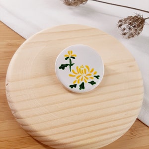 Imperial chrysanthemum brooch jewelry Handpainted ceramic brooch decor accessory japan lover painted brooch japanese garden gift for her