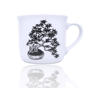 Big cup bonsai tree hand decorated tea cup black and white czech porcelain mug bonsai painting coffee mug line drawing 650 ml
