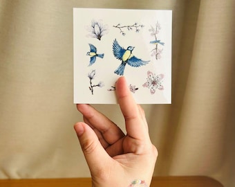 Bird and Sakura Temporary Tattoo, Easter Egg Stickers