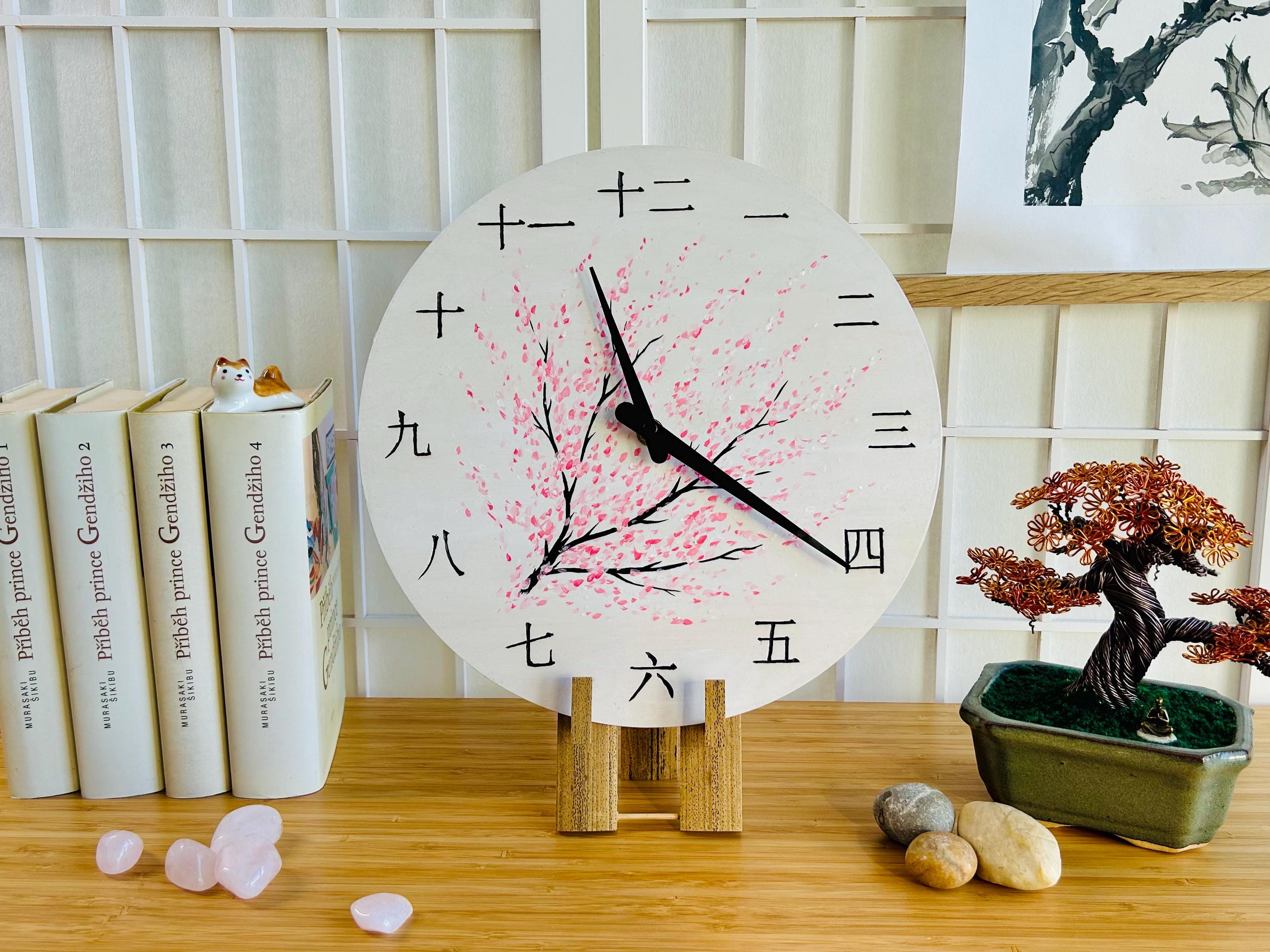Luxury Wooden Clock Morning Under the Sakura Tree Hand-painted
