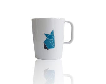 Origami cup hand decorated tea cup Origami fox czech porcelain cup origami fox coffee mug gift cup turquoise and black fox decor 250 ml