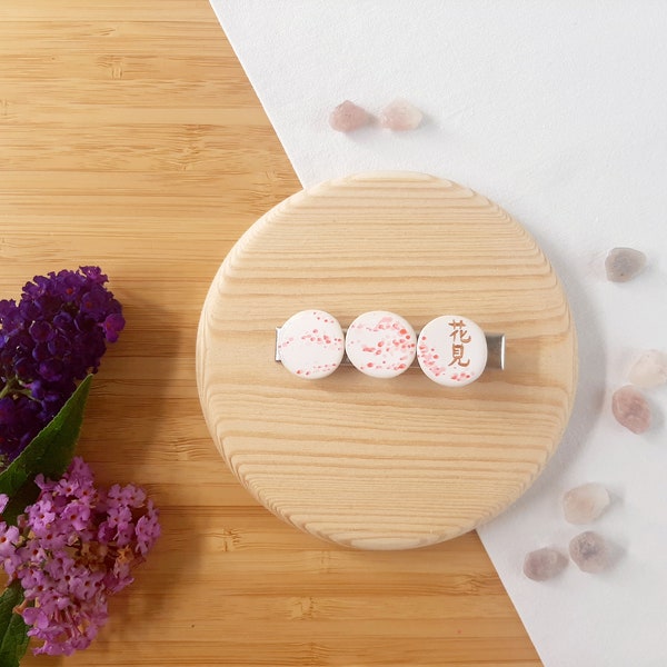 Hanami morning under the sakura tree hair clip jewelry Handpainted ceramic barrette japan lover japanese garden gift for mum friend sister