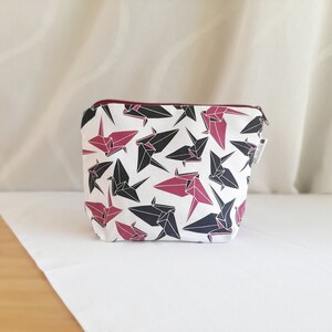 Borsa con cerniera per cosmetici gru origami giapponese minimalista pratico piccolo simpatico cotone vino rosso puzzle gru regalo di compleanno di Natale per lei lui