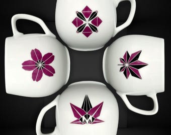 Origami cup hand decorated tea cup Origami Iris sakura maple leaf lotus blossom czech porcelain cup for origami lover mug set 250 ml