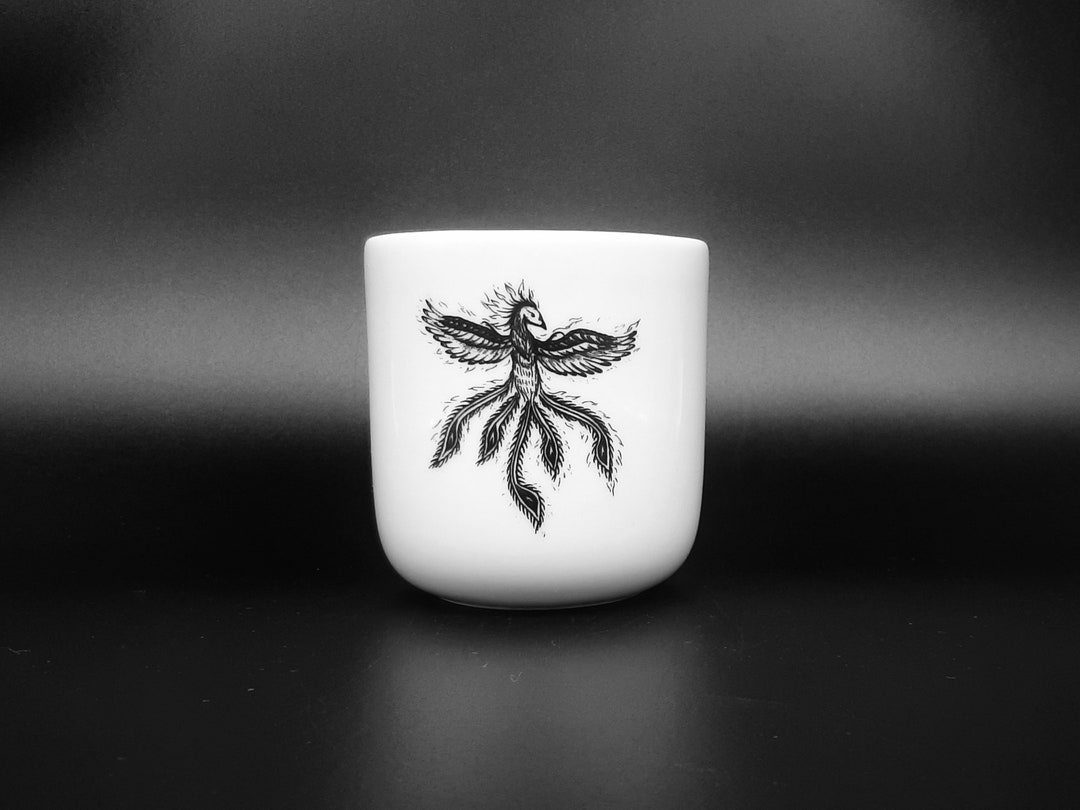 Porcelain Cup Phoenix Hand Decorated Tea Cup Black and White Etsy