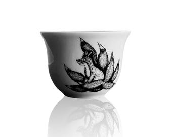 Kyuubi no Kitsune porcelain sake cup hand decorated anime manga japanese fox mug japan lover tea cup Christmas gift for her him 50 ml