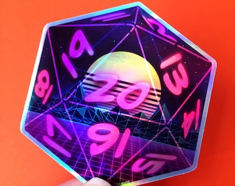 Holographic Outrun Dice Waterproof Vinyl Sticker