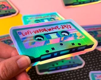 Holographic Lofi Vaporwave 24/7 Cassette Tape Waterproof Vinyl Sticker