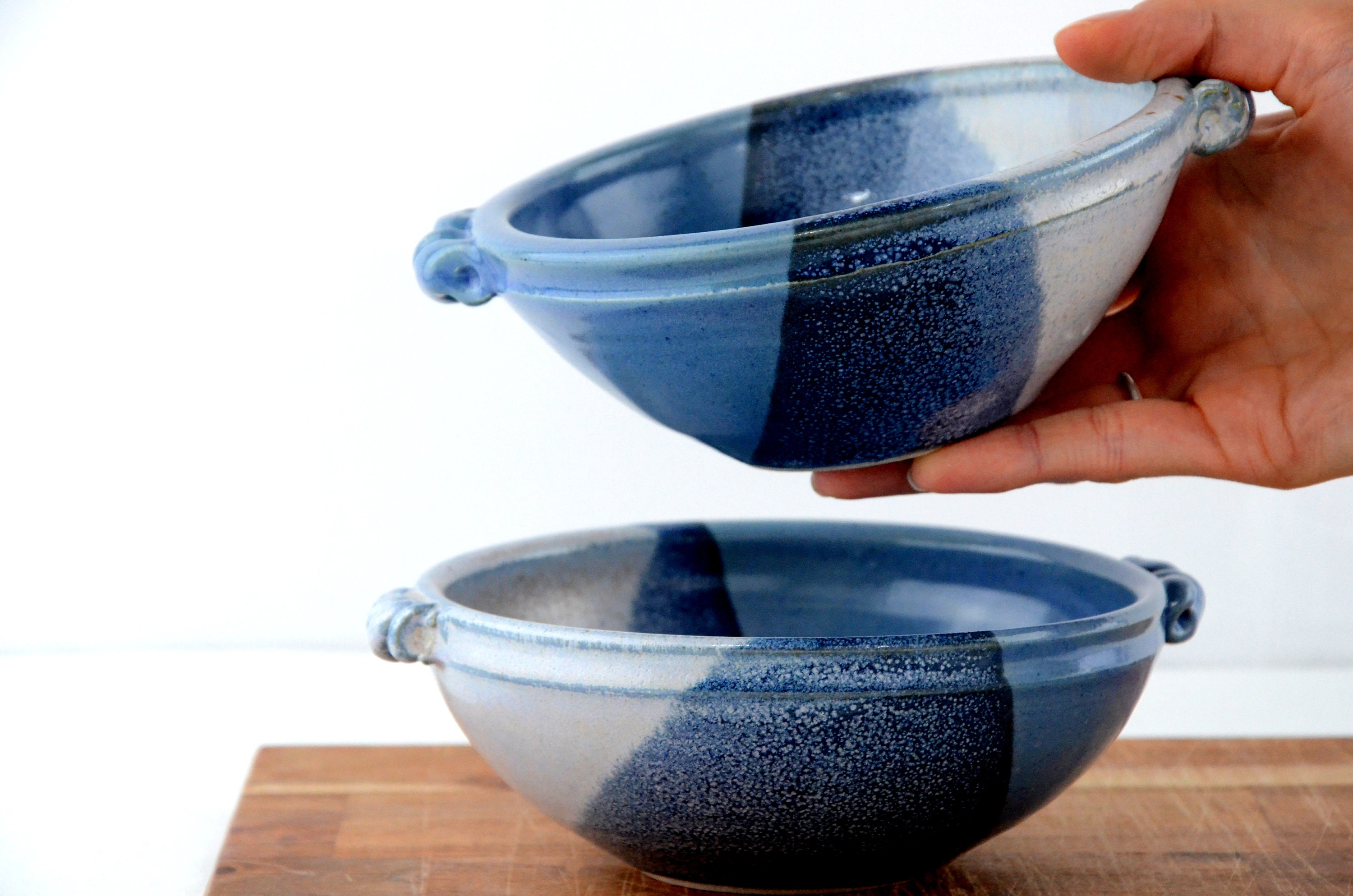 Small Coastal Bowls Blue White 15cm Pair Etsy