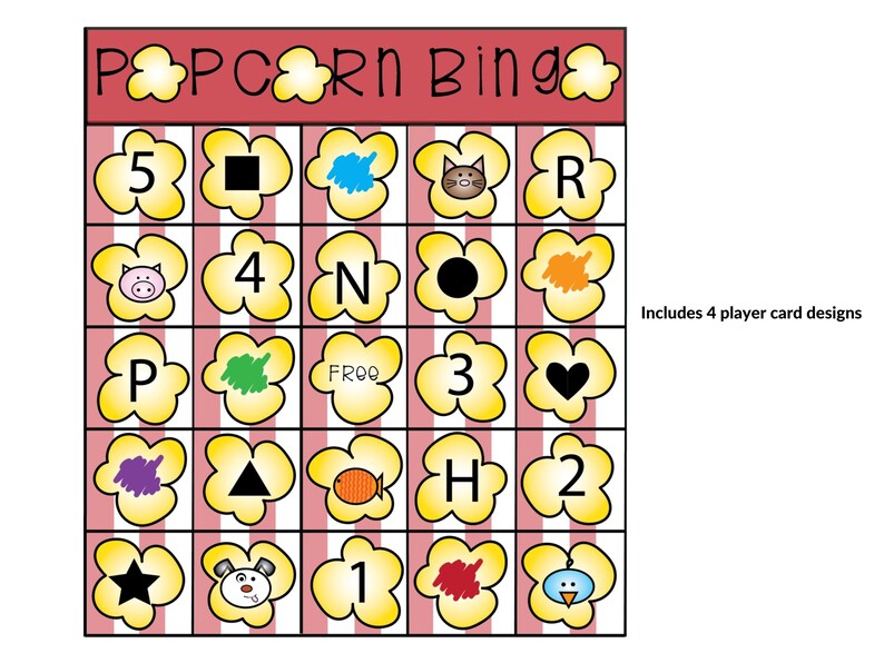 Popcorn Bingo Preschool Shape and Color Recognition Game Digital