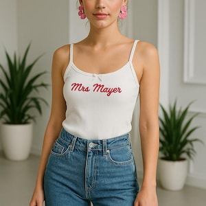 Custom Embroiered Bride Tank Top, Perzonalized Wedding Gift, Custom Mrs Tank Top, Bride and Groom Honeymoon Set