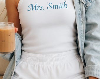 Custom Mrs. Bride Embroidered Tank Top, Premium Mrs Tank, Mrs. Tank Top, Custom Gift for Bride
