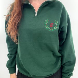 Custom Monogram Christmas Embroidered Quarter Zip Sweatshirt | Custom Christmas Sweatshirt | Custom Christmas Gift |Embroidered Sweater