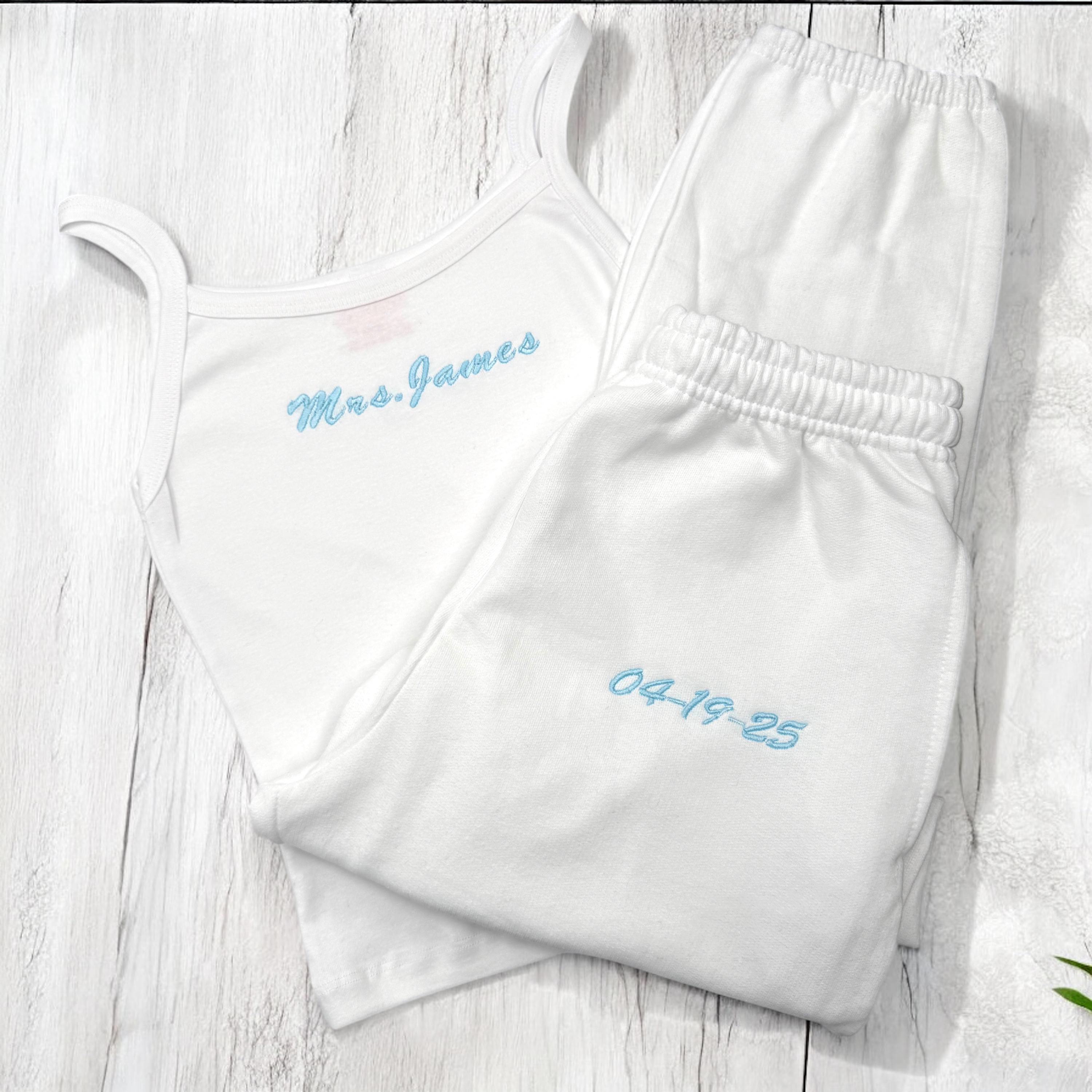 Bride Embroidered Tank and Sweatpants Set, Bride Tank Top Set, Getting Ready Outfit for Bride, Bach Outfits