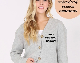 Custom Fleece Button Front Fleece Cardigan | Personalized Cardigan