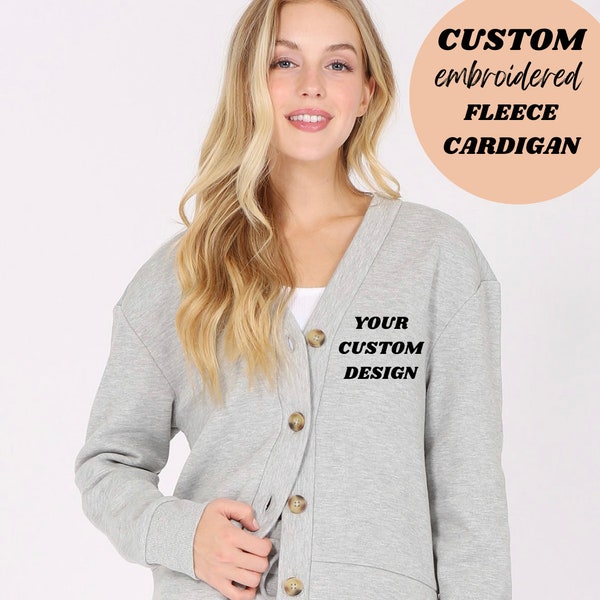 Custom Fleece Button Front Fleece Cardigan | Personalized Cardigan