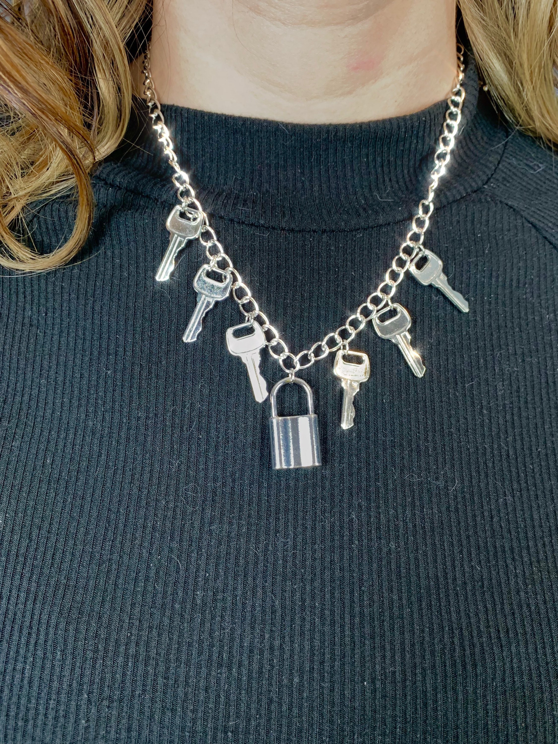 Egirl Lock and Keys Chain Necklace Edgy 