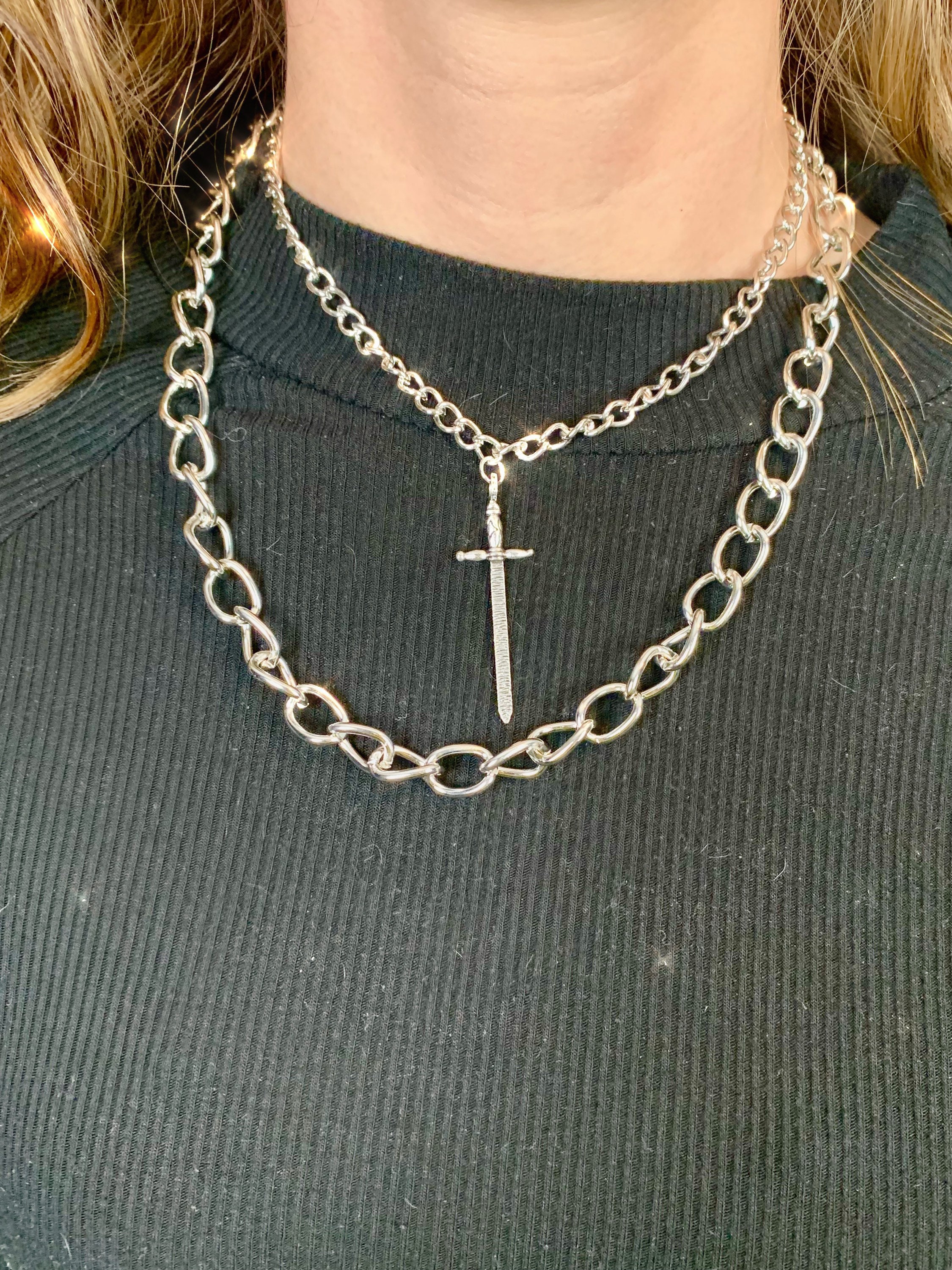 Egirl Sword Chain and Curb Chain Necklaces Baddie Necklace | Etsy