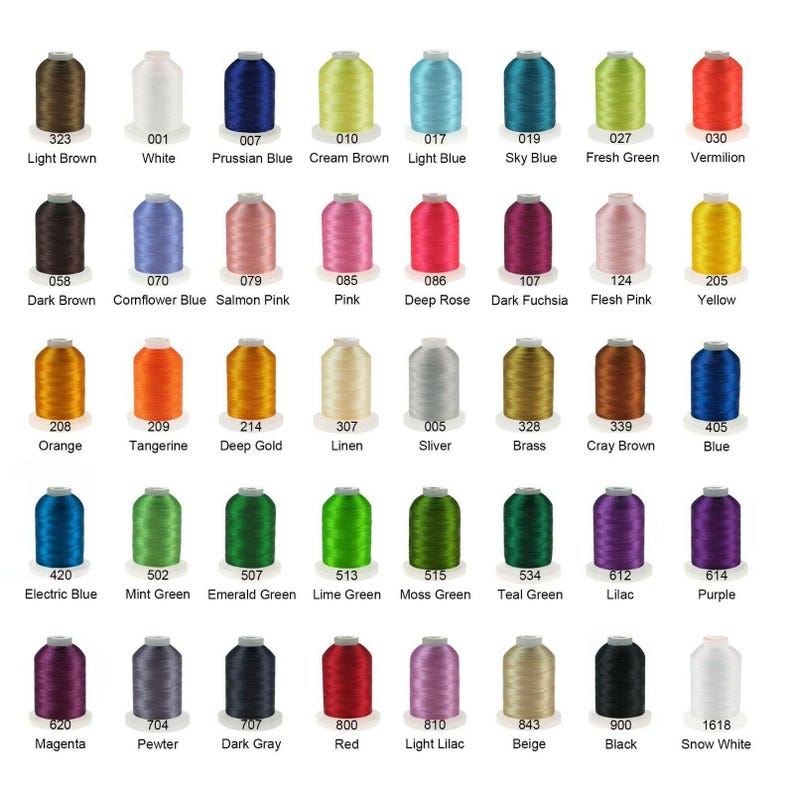 a collection of various colored thread spools, each with a unique color and pattern.