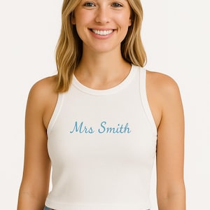 Custom Mrs. Bride Embroidered Racer Back Tank Top, Premium Mrs Tank, Mrs. Tank Top, Custom Gift for Bride