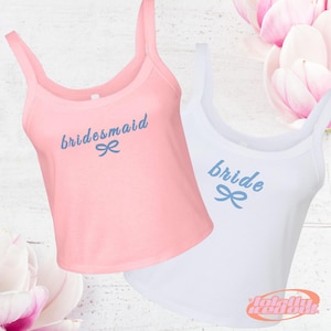 Custom Bride Embroidered Spaghetti Strap Tank Top, Premium Bride Tank, Bridesmaid Tank Top, Custom Gift for Bride, Bridesmaid Gift