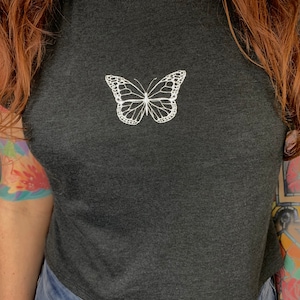 Butterfly Cropped Tee | Available in Three Colors | Aesthetic Tee | Embroidered Butterfly Tee