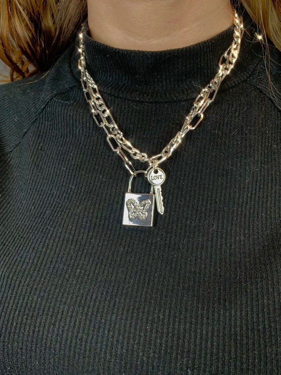 Egirl Lock and Key Chain Necklaces Edgy 