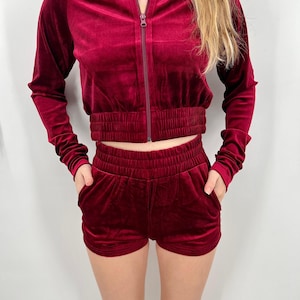 Custom Embroidered Velour Short Set | Two Piece Velour Set | Long Sleeve Jacket And Short Set | Bridesmaids Set | Juicy Bridal Party Outfit
