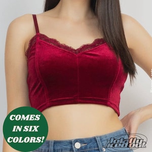 Velvet V Neck Crop Top