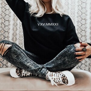 Custom Embroidered Roman Numeral Sweatshirt | Couple Shirts | Anniversary Sweatshirt | Initials on Sleeve | Couple Anniversary Sweatshirt