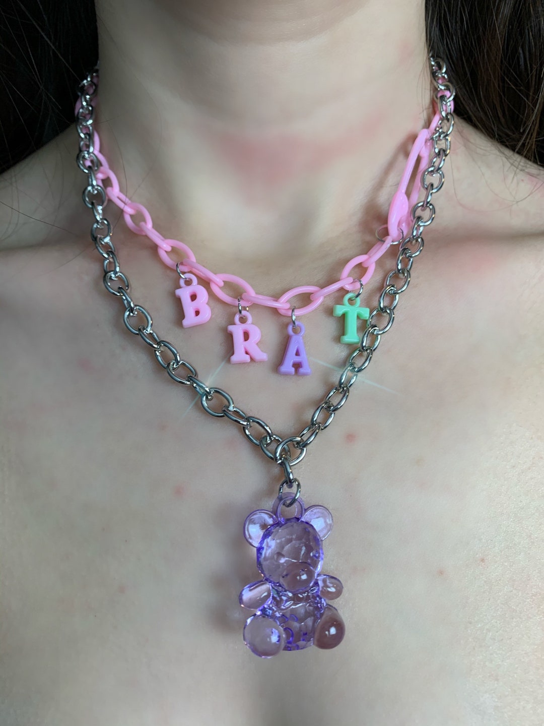 Y2k Brat and Gummy Bear Chain Necklaces - Etsy