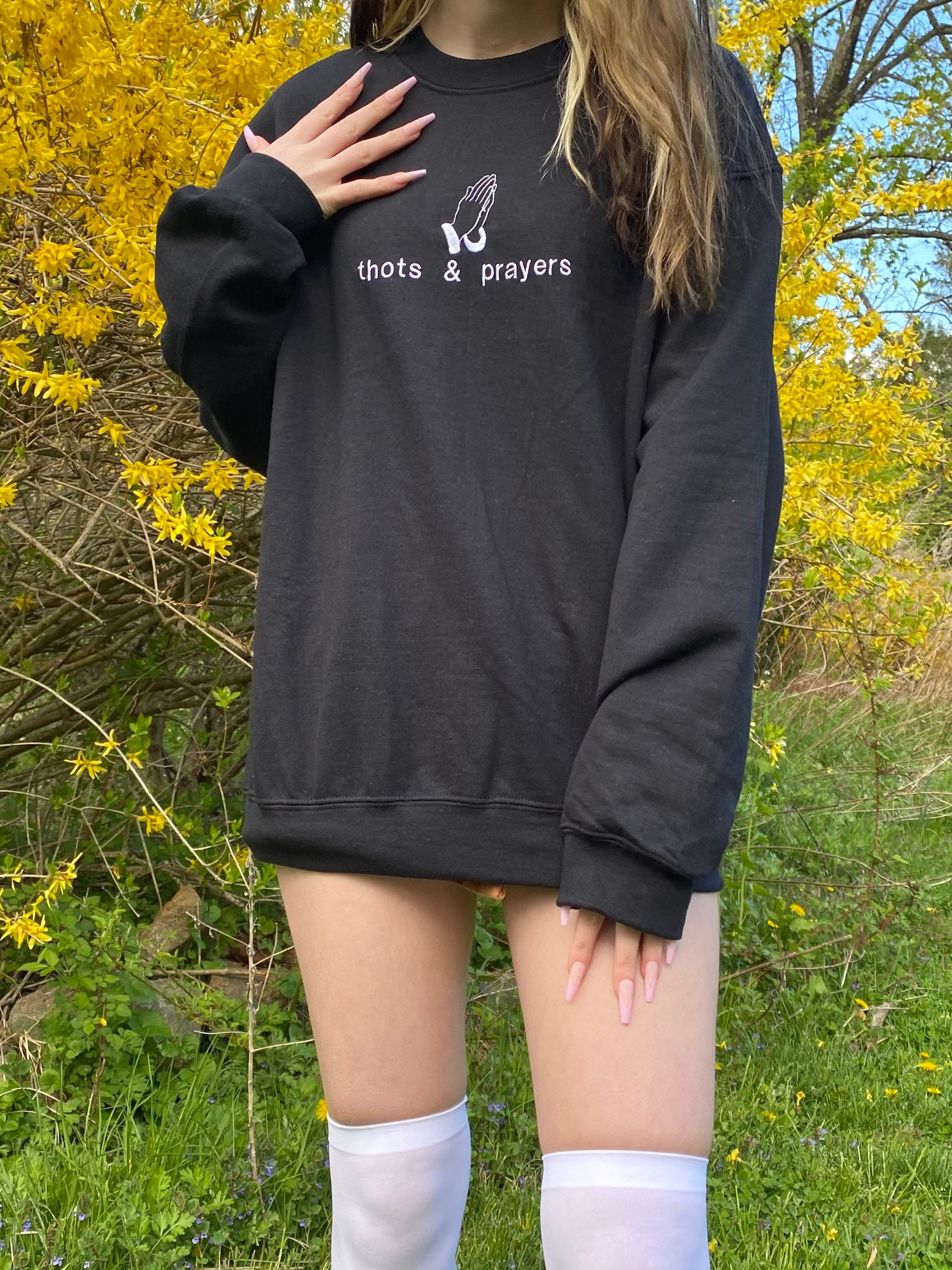 Baddie Aesthetic Thots and Prayers Embroidered Crewneck Sweatshirt - Etsy