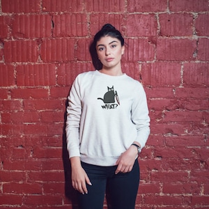 What? Cat Unisex Embroidered T-Shirt or Crewneck Sweatshirt