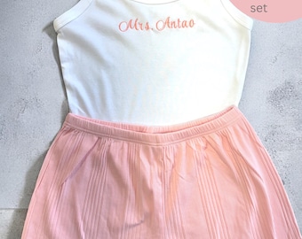 Conjunto de top y shorts bordados para la Sra., ropa de estar por casa nupcial personalizada, atuendo para despedida de soltera.