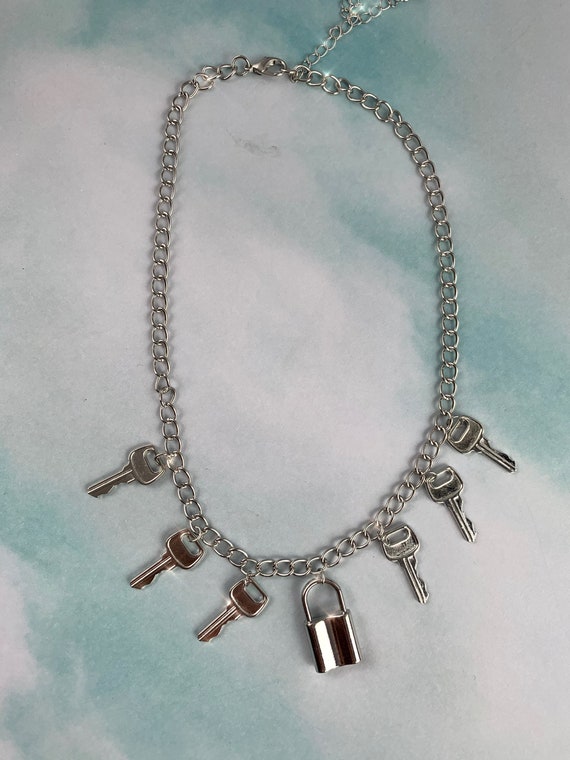 Egirl Lock and Keys Chain Necklace Edgy 