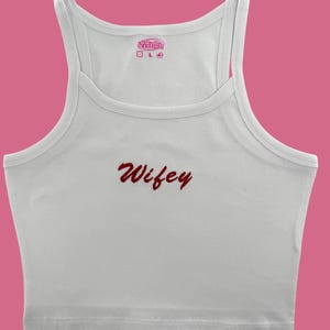 Wifey Embroidered Baby Rib Spaghetti Strap Tank Top or Baby Tee