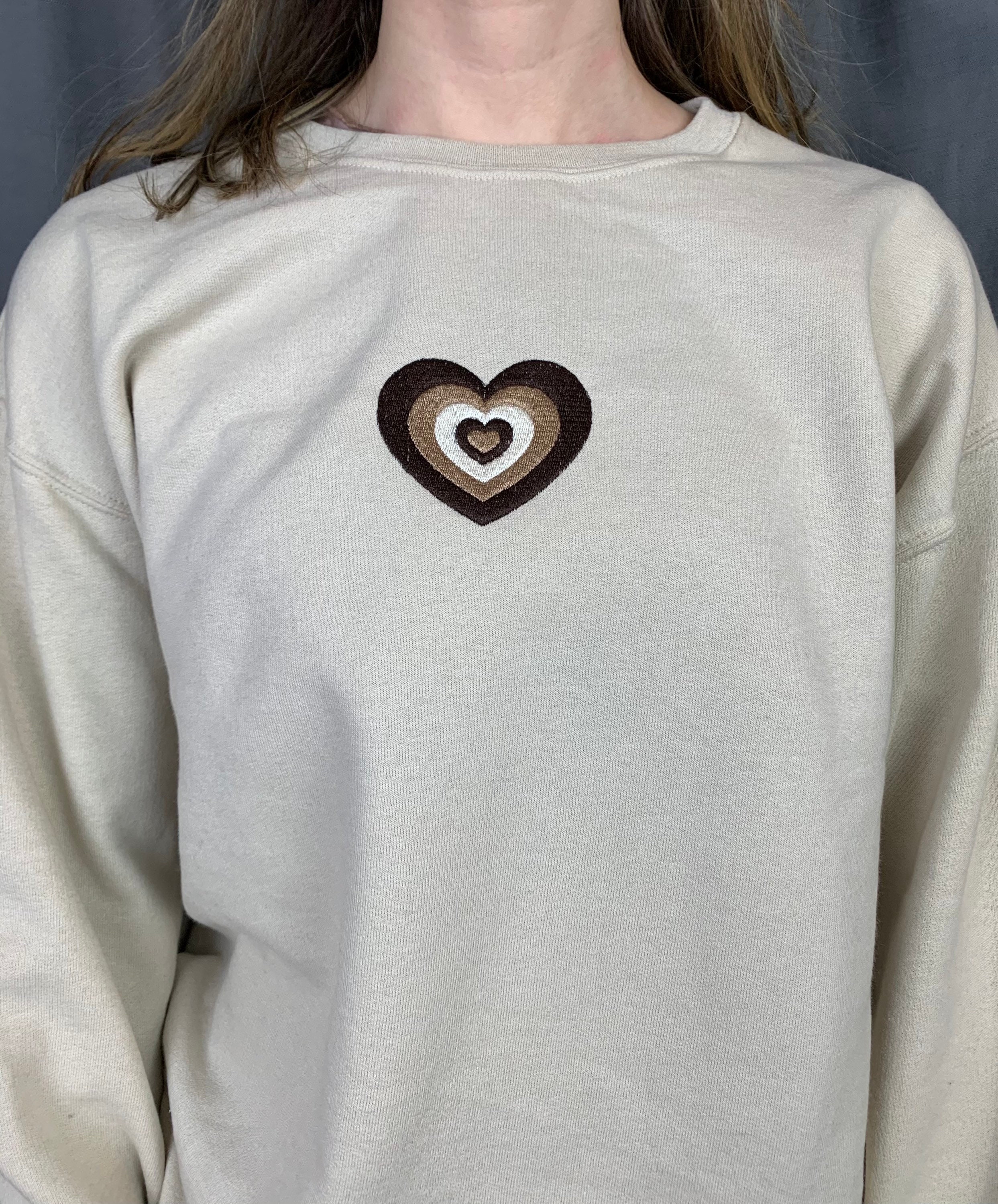 Heart Embroidered Crewneck Heart Love Sweatshirt Choose | Etsy