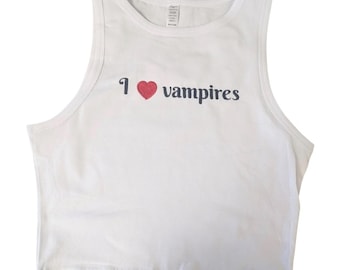 I Love Vampires Embroidered Tank Top or Baby Tee