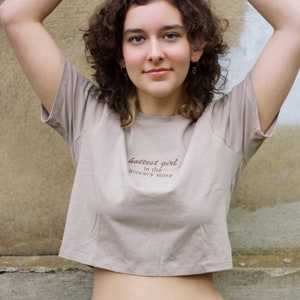 Hottest Girl In The Grocery Store Embroidered Crop Top
