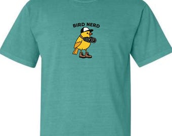 Bird Nerd Embroidered Comfort Colors® T-Shirt, Funny Bird Watcher Shirt, Bird Lover Gift Tee, Twitcher Nature Shirt, Backyard Bird Tee