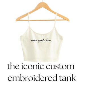 Custom Embroidered Spaghetti Strap Tank Top, Personalized Cropped Cami Tank Top, Custom Tank