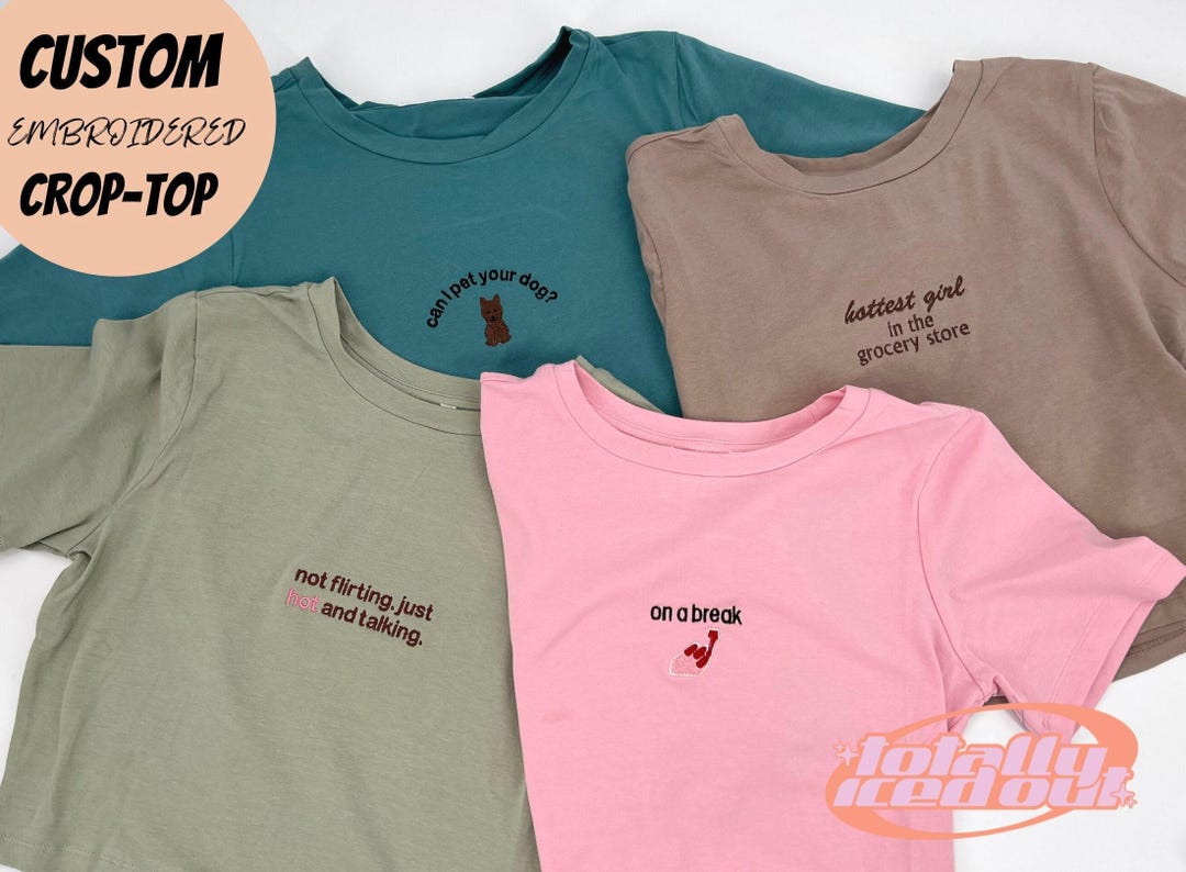 Embroidered Cropped Baby Tee - Island Rose