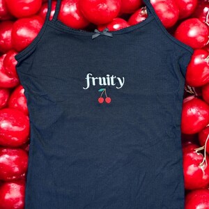 Fruity Embroidered Cherry Lesbian Bow Ribbed Tank Top