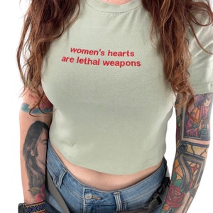 Women&#39;s Hearts Are Lethal Weapons Embroidered Crop Top