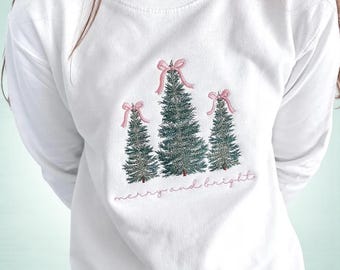 Vrolijk en helder geborduurd sweatshirt, sweatshirt met ronde hals kerstman en rendier, kerstman geborduurd sweatshirt met ronde hals