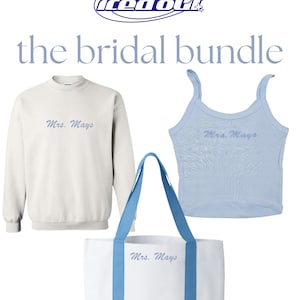 Bridal Bundle Bestselling Embroidered Tank, Sweatpants, Tote Set, Bride Tank Top Set, Getting Ready Outfit for Bride, Bach Outfits