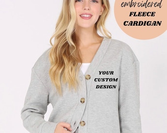 Custom Embroidered Fleece Cardigan | Button Front Cozy Knit Sweater