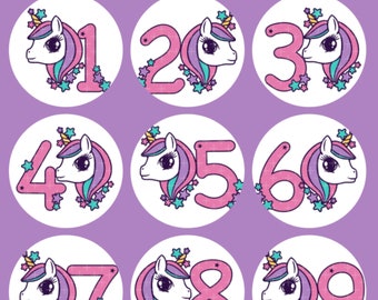 Unicorn nummers 1-9 SVG, JPG-bestanden Perfect voor taarttoppers