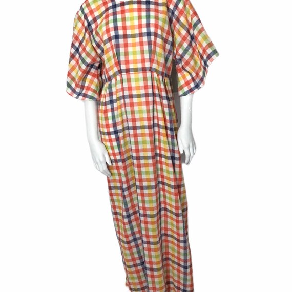 Vintage Handmade Kaftan Checkered Cotton Womens